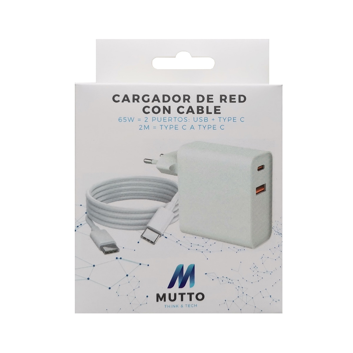 Cargador Mutto 65W USB-C + Cable de 2 metros Blanco-3