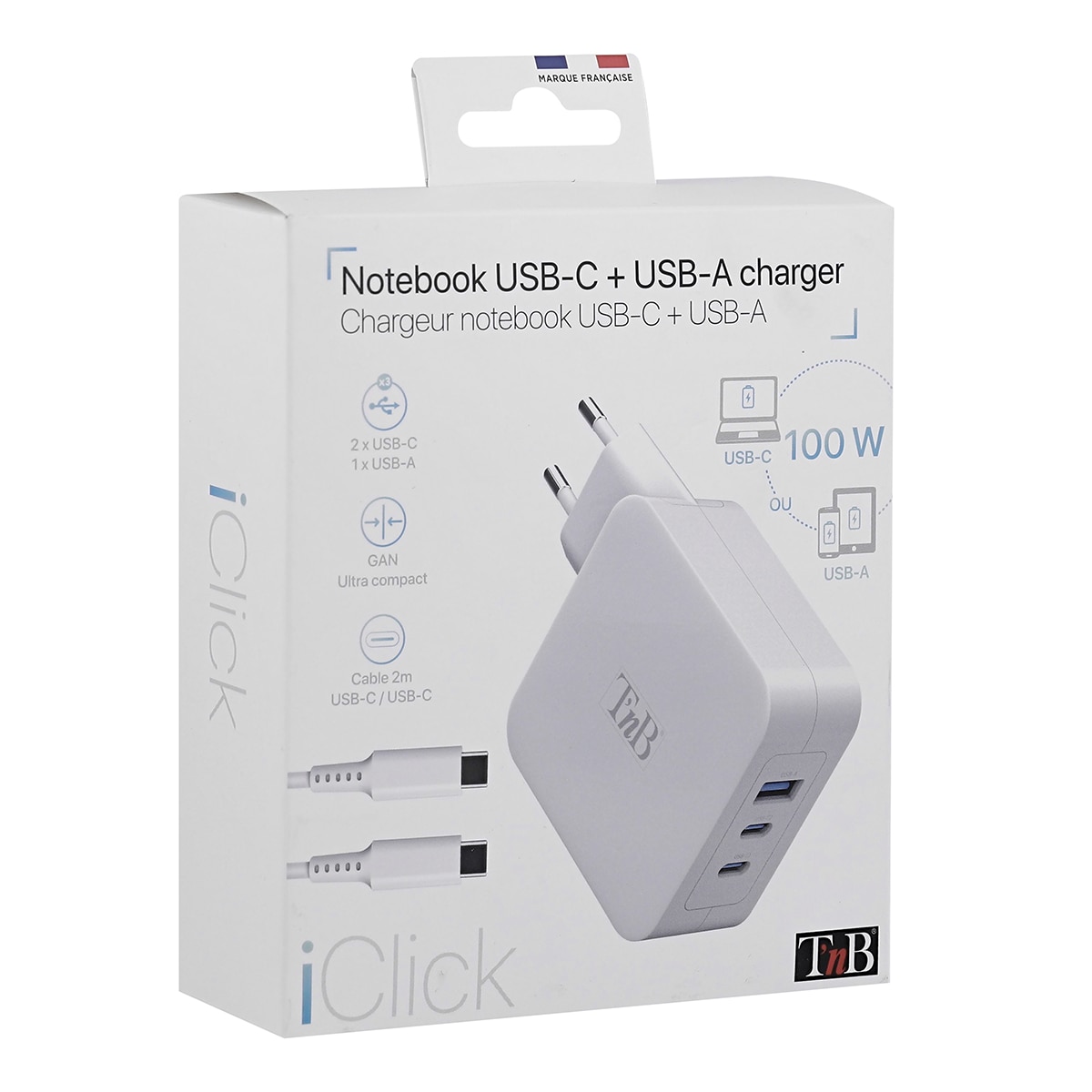 Cargador compacto T'nB iClick de 65W Blanco-4