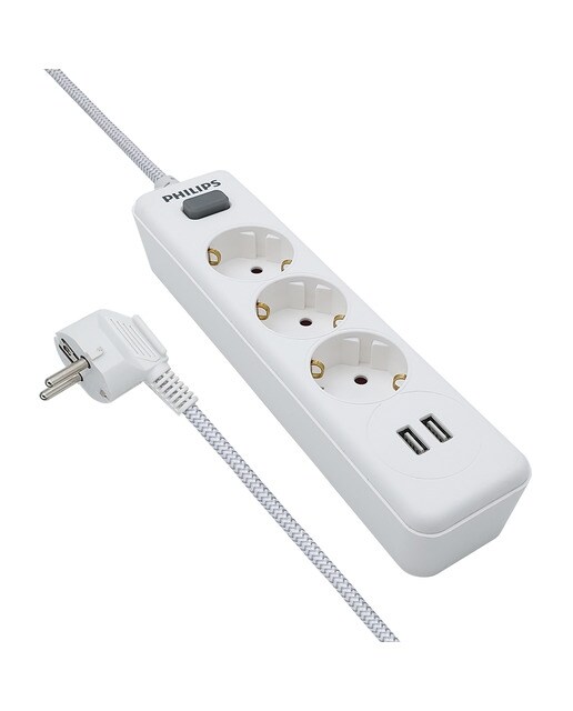 Regleta Philips SPN3032WA, 3 enchufes y 2 USB Blanco-3