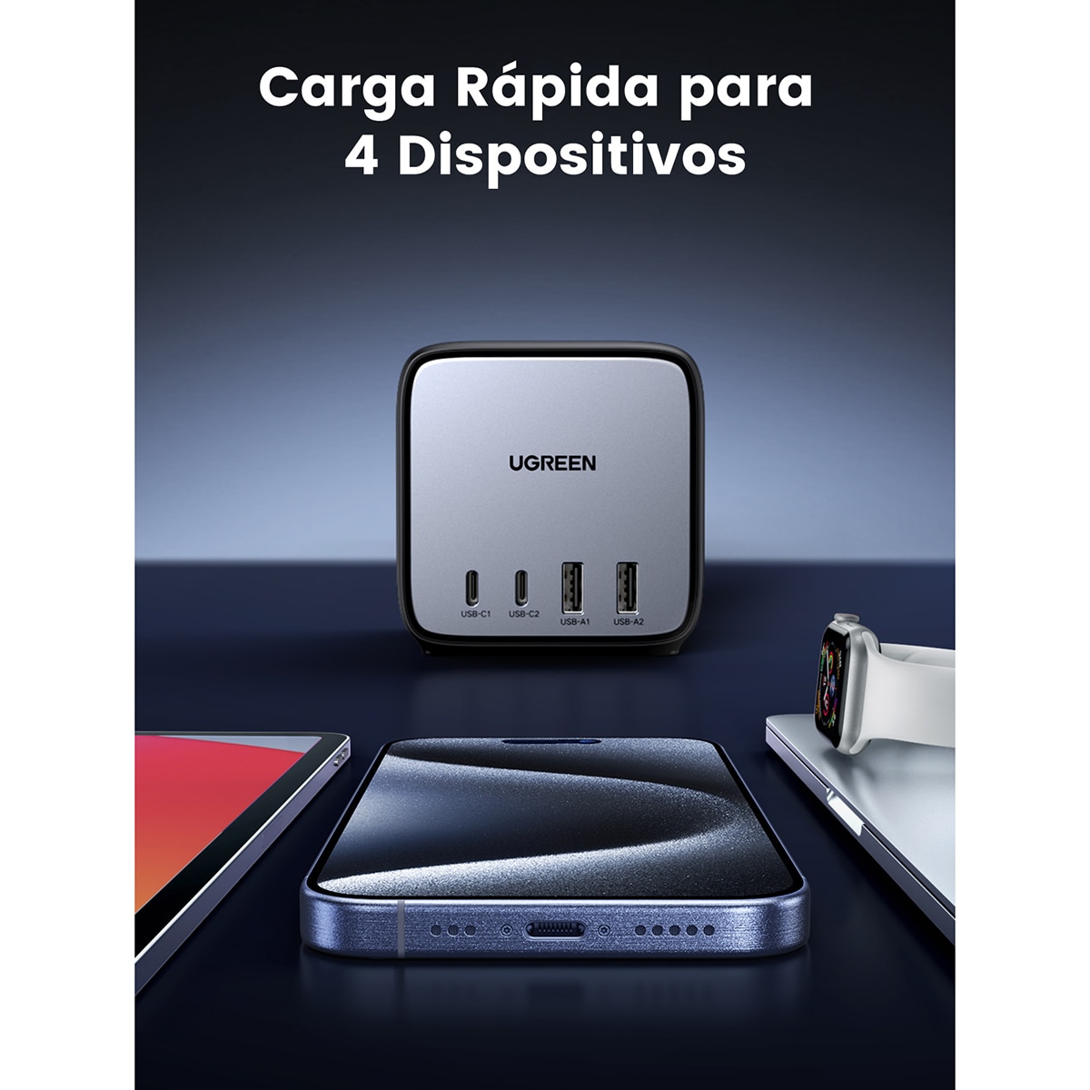 Estación de carga UGREEN Nexode DigiNest USB C GaN de 65 W, 7 en 1 Negro-2