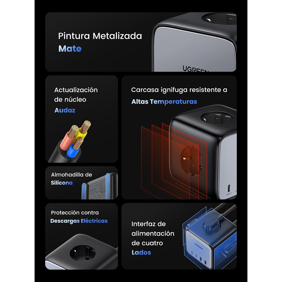 Estación de carga UGREEN Nexode DigiNest USB C GaN de 65 W, 7 en 1 Negro-5