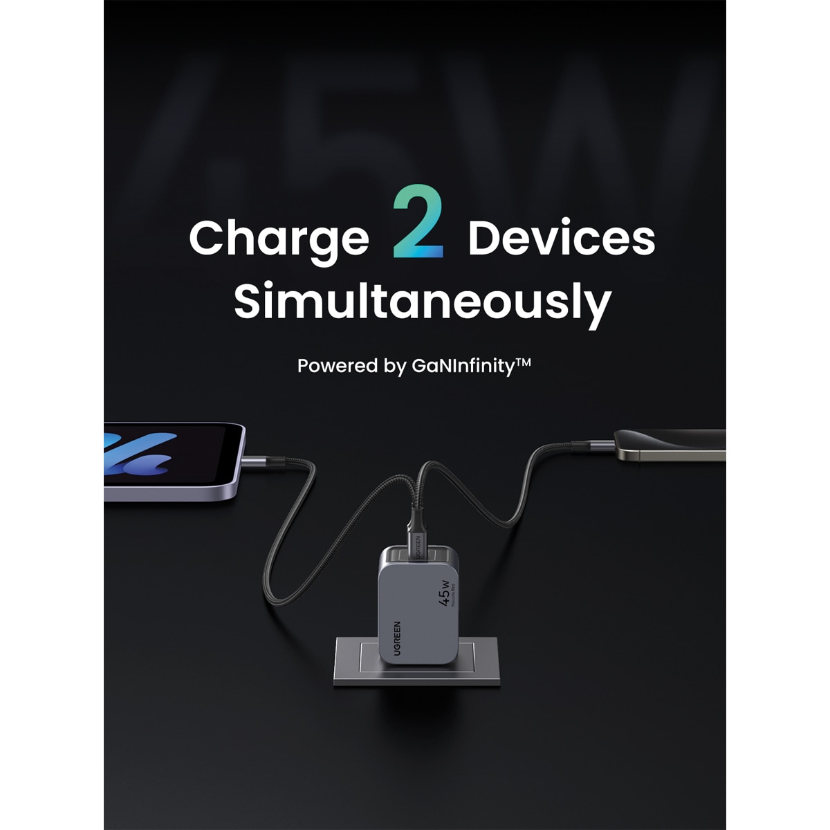 Cargador USB-C UGREEN Nexode Pro 45W GaN, 2 puertos USB C GaN con carga rápida Gris-5