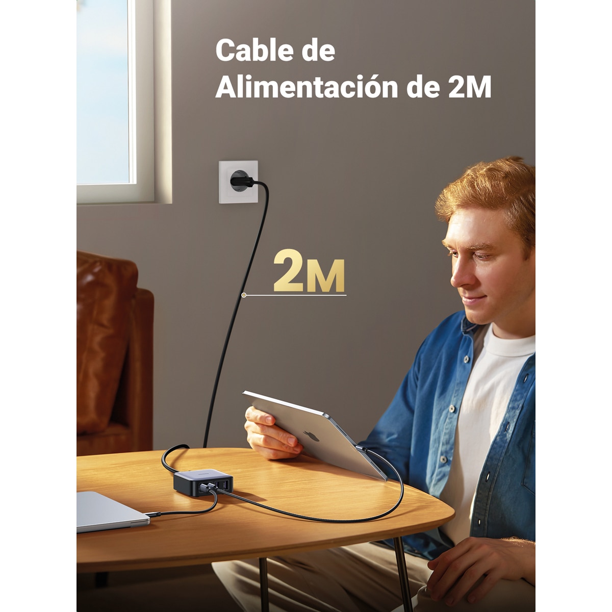 Cargador con cable de alimentación de 2 metros UGREEN Nexode 65W GaN, 4 puertos con carga rápida Negro-5