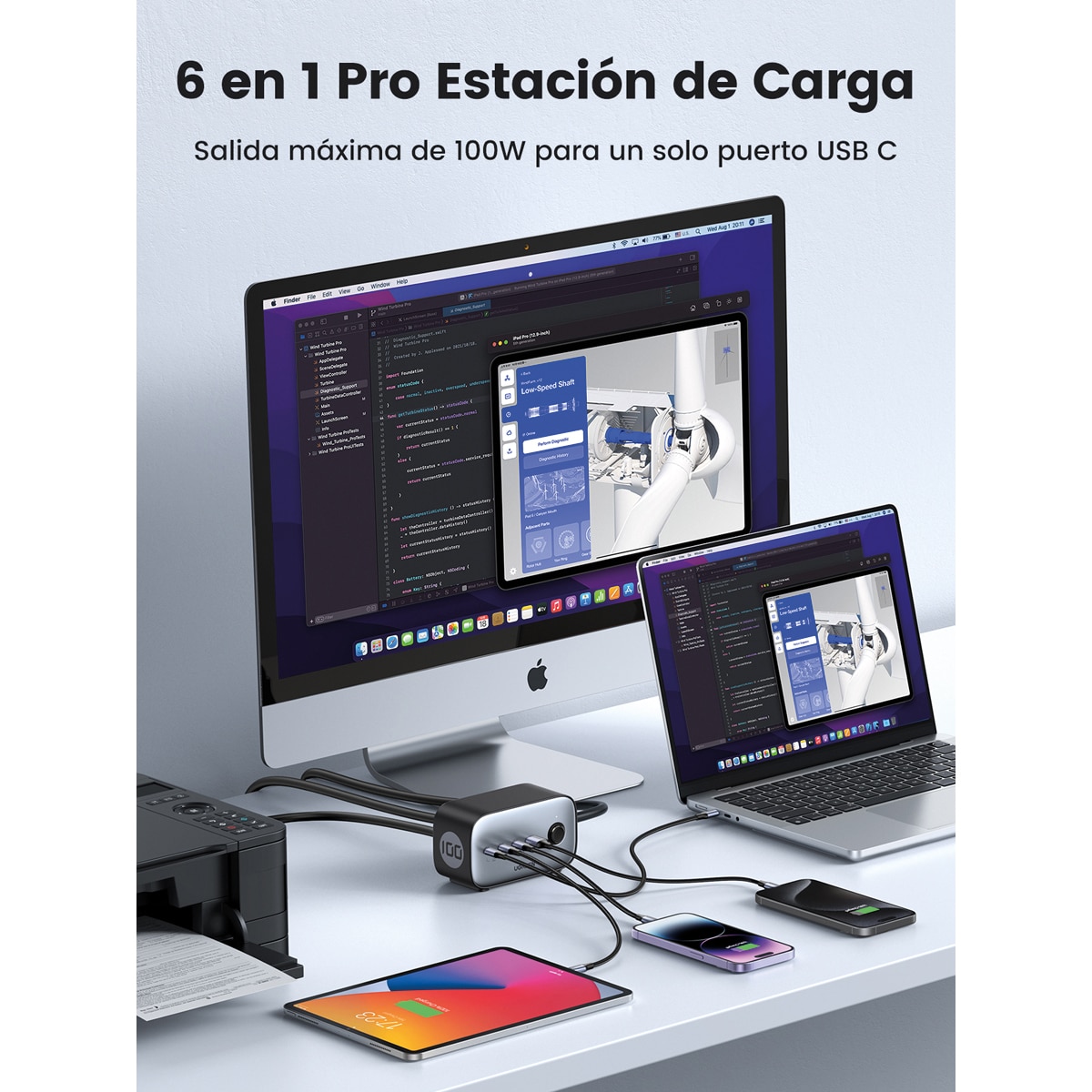 Estación de carga potente UGREEN DigiNest Pro USB-C 100 W hasta tomas CA de 3680 W con carga rápida Negro-2