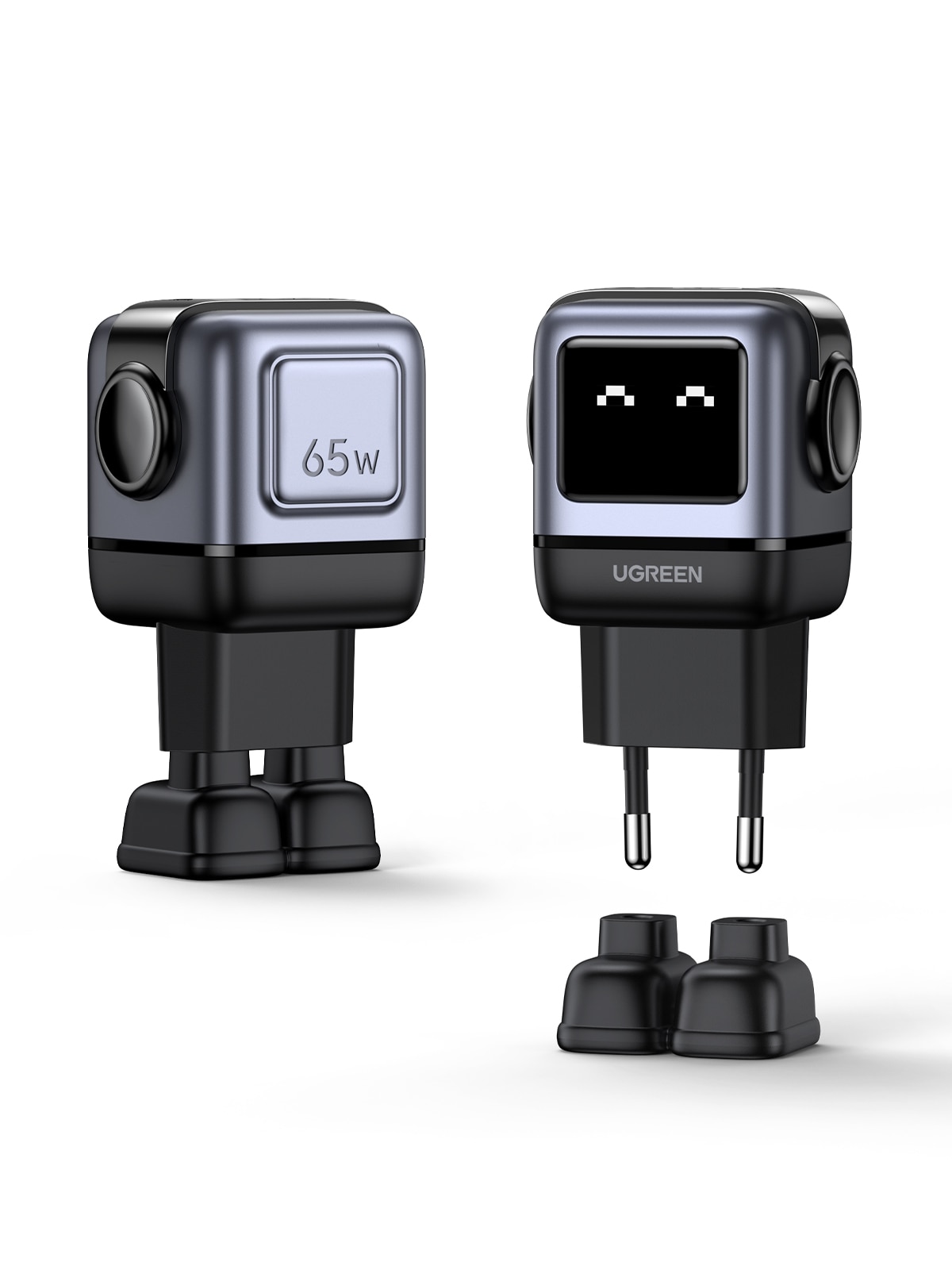 Cargador Ugreen Nexode Robot 65W GaN con 3 puertos: 2 USB-C y 1 USB-A con carga rápida, negro Negro-2