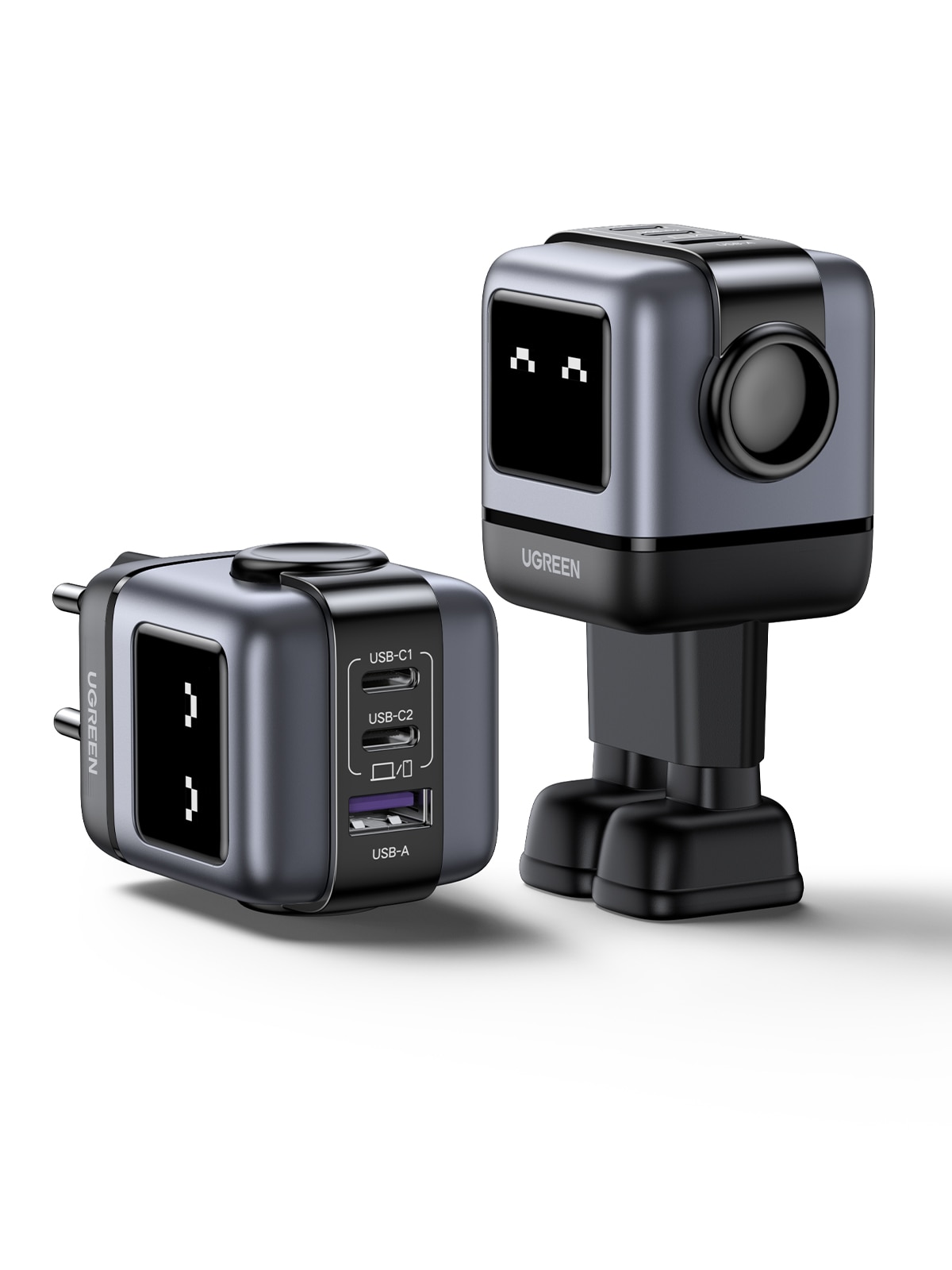 Cargador Ugreen Nexode Robot 65W GaN con 3 puertos: 2 USB-C y 1 USB-A con carga rápida, negro Negro-3