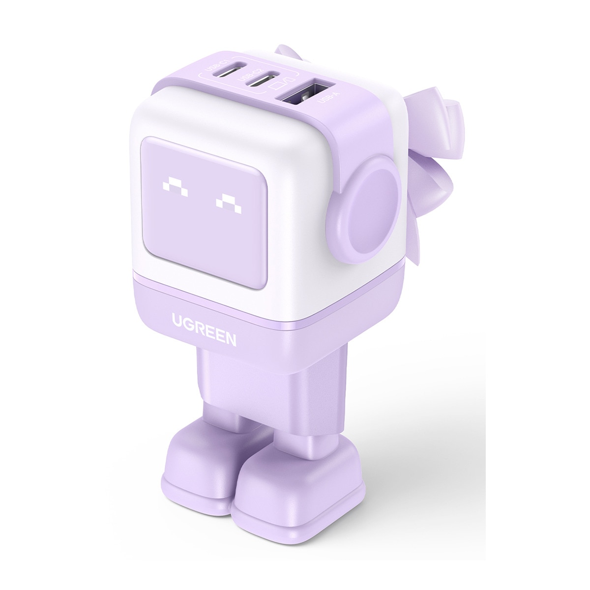 Imagen 0 de Cargador Ugreen Nexode Robot 65W GaN con 3 puertos: 2 USB-C y 1 USB-A con carga rápida, violeta