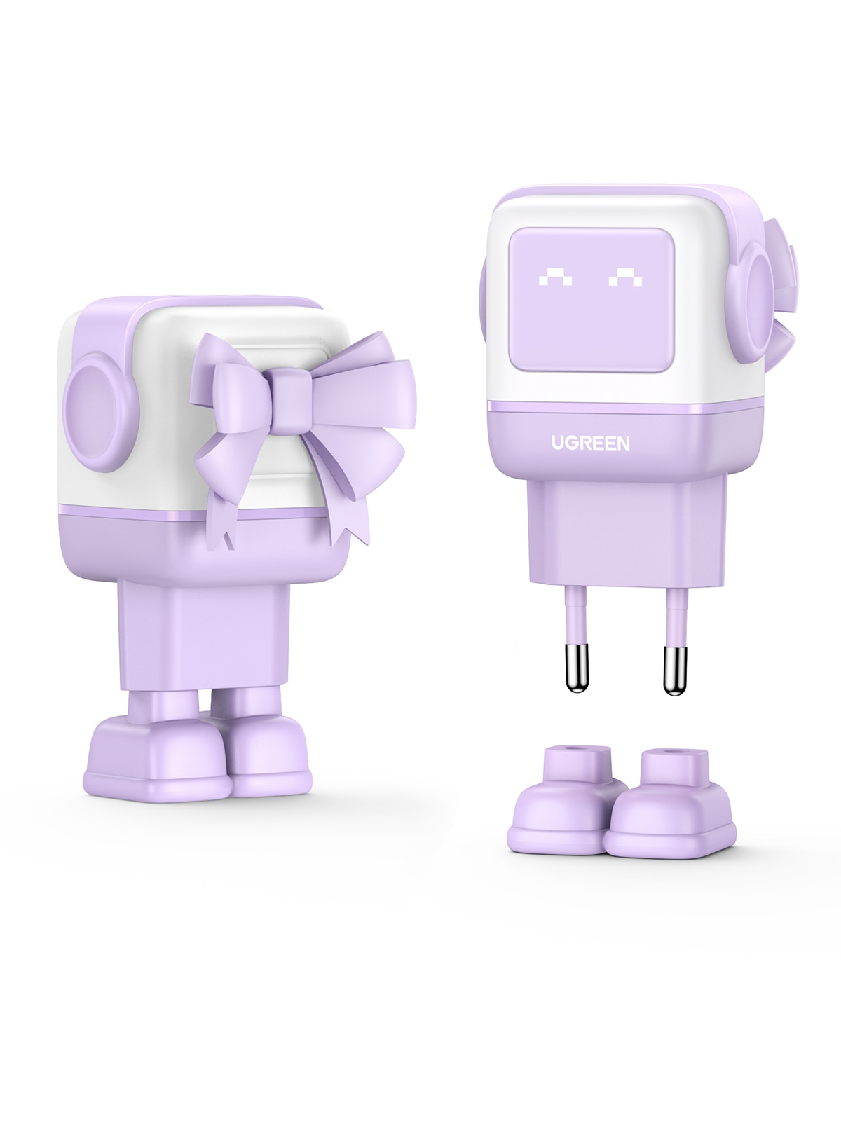 Cargador Ugreen Nexode Robot 65W GaN con 3 puertos: 2 USB-C y 1 USB-A con carga rápida, violeta Violeta-3