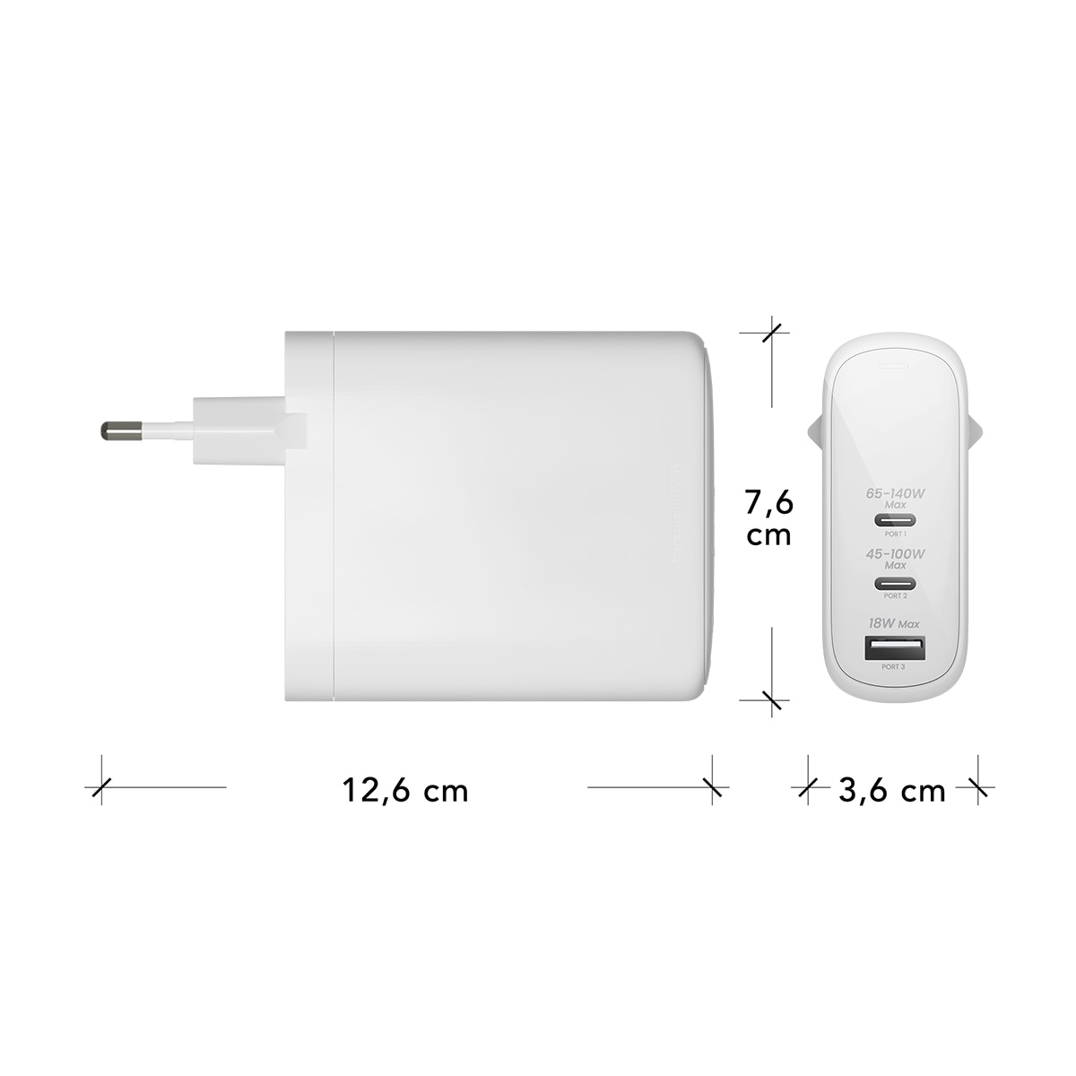Cargador de pared dbramante1928, 2 USB-C (140W + 100W) y 1 USB-A (18W) Blanco-3