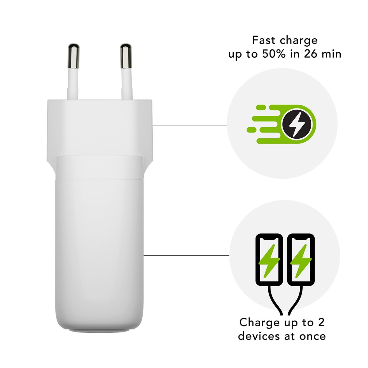Cargador de pared dbramante1928, USB-C (65W) + USB-A (18W) Blanco-4