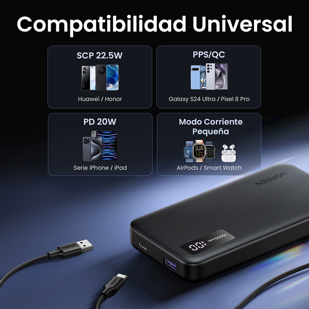 Batería externa Ugreen 20W 10000 mA/h Negro-4