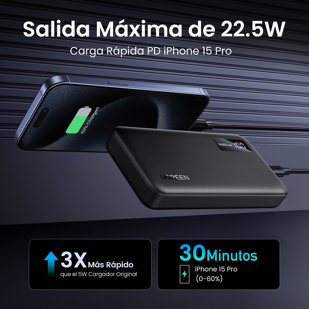 Batería externa Ugreen 20W 10000 mA/h Negro-5