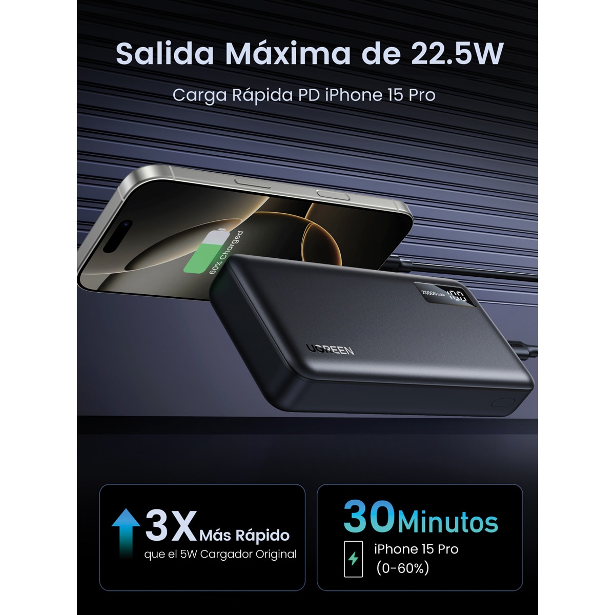 Batería externa Ugreen 20W 20000 mA/h Gris oscuro-8