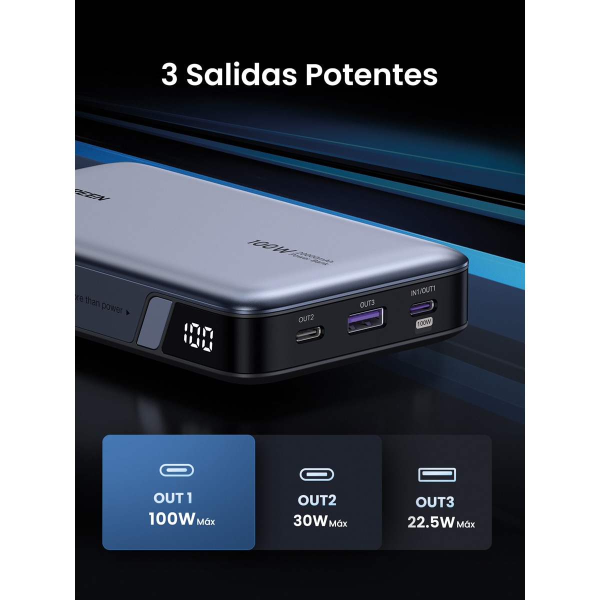 Batería portátil Ugreen Nexode 20000 mA/h 100W Gris oscuro-6