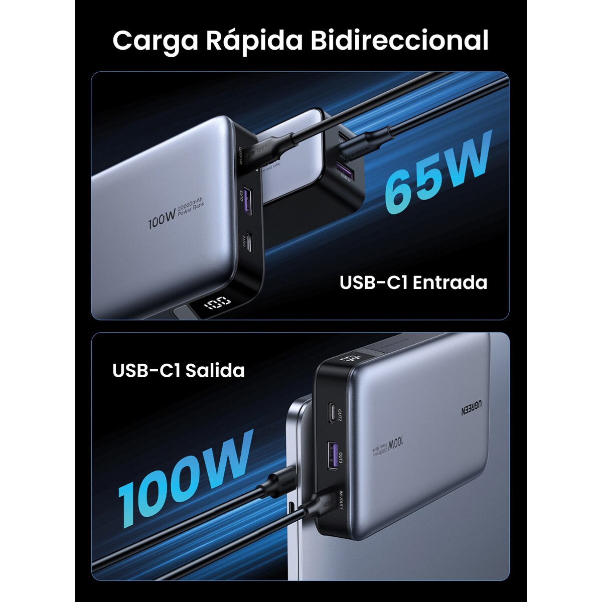 Batería portátil Ugreen Nexode 20000 mA/h 100W Gris oscuro-8
