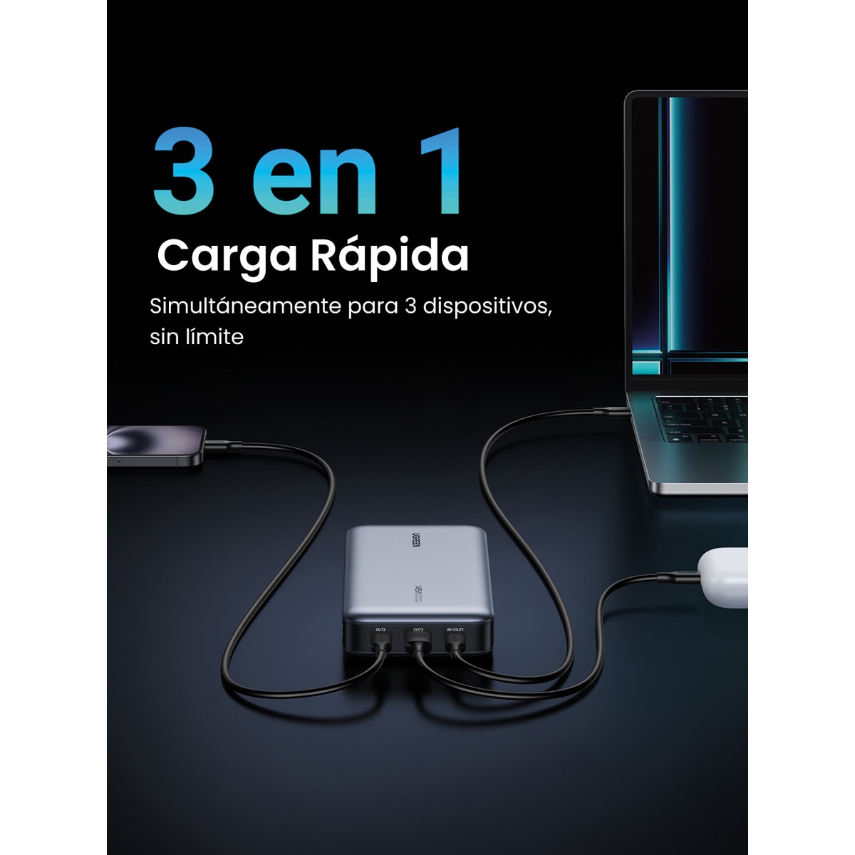 Batería portátil Ugreen Nexode 25000 mA/h 145W Gris oscuro-7
