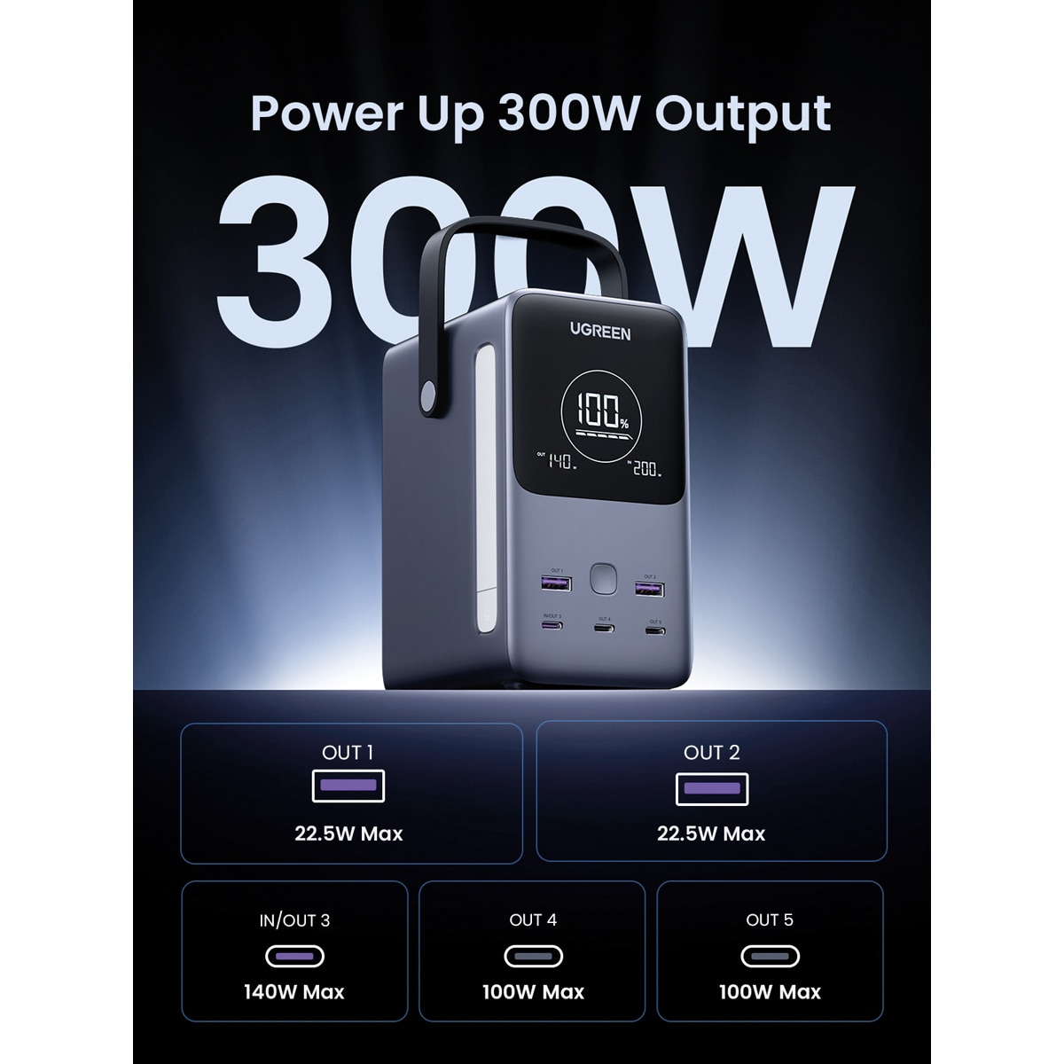 Batería portátil Ugreen 300W 48000 mA/h Gris oscuro-5