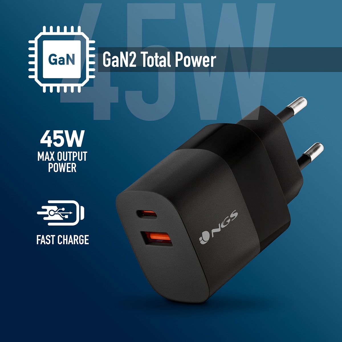 Cargador NGS BUD 45W 1xUSB-C GaN Negro-5
