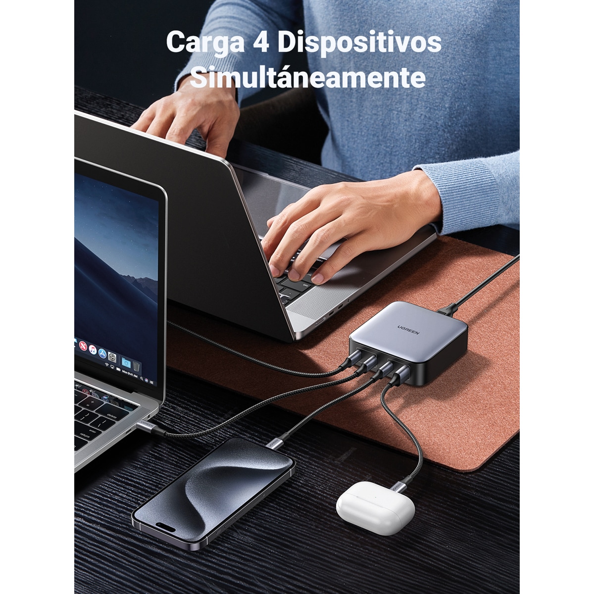 Cargador de escritorio UGREEN Nexode 100W, GaN, 4 puertos Gris-3