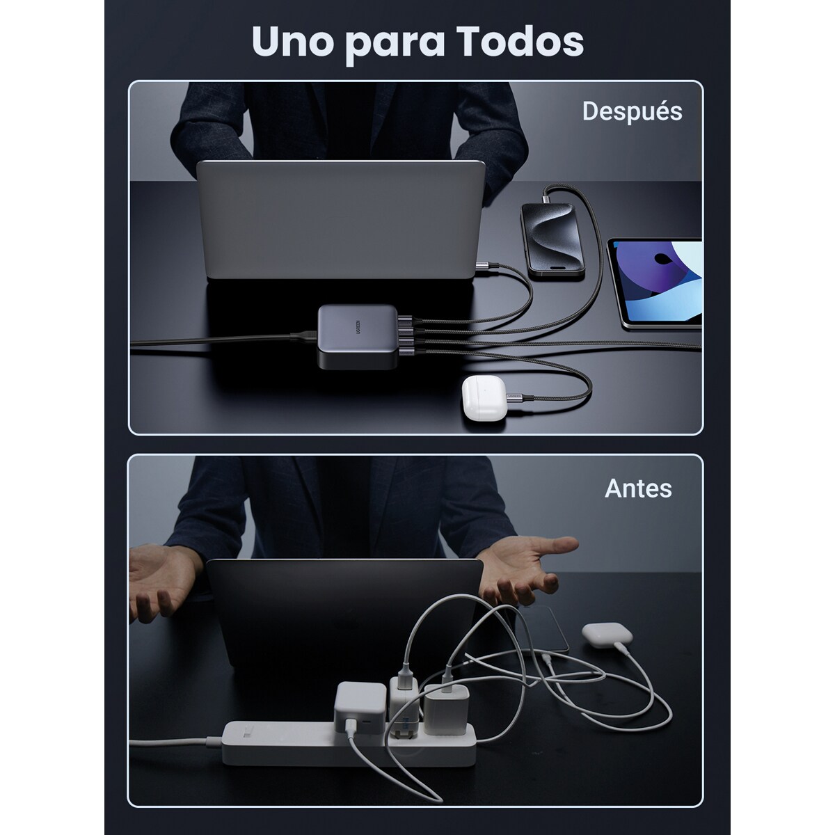 Cargador de escritorio UGREEN Nexode 100W, GaN, 4 puertos Gris-5