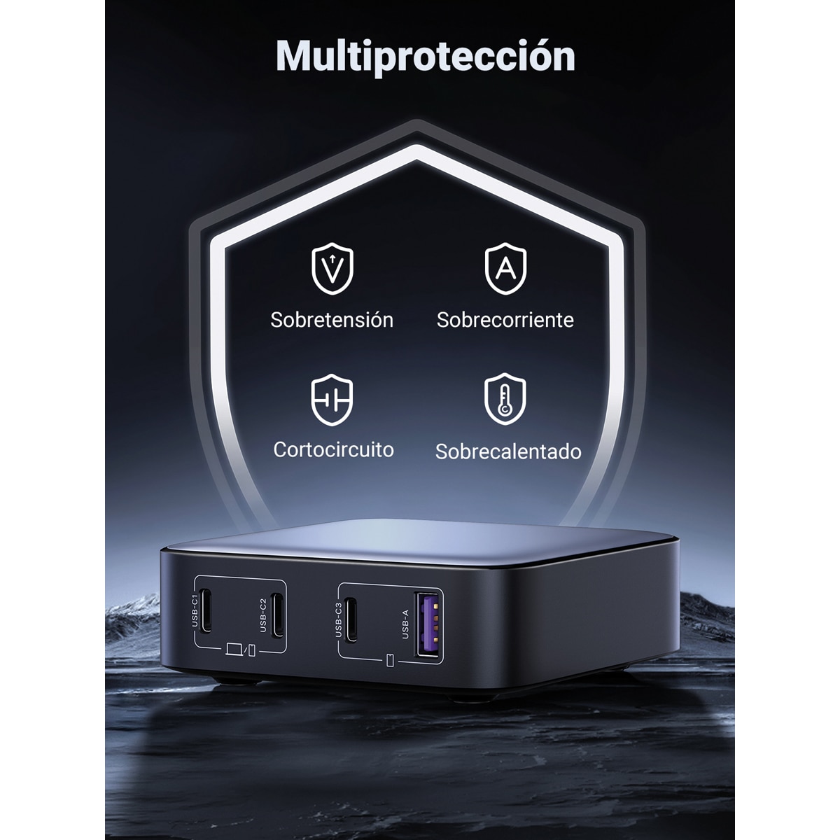 Cargador de escritorio UGREEN Nexode 100W, GaN, 4 puertos Gris-7