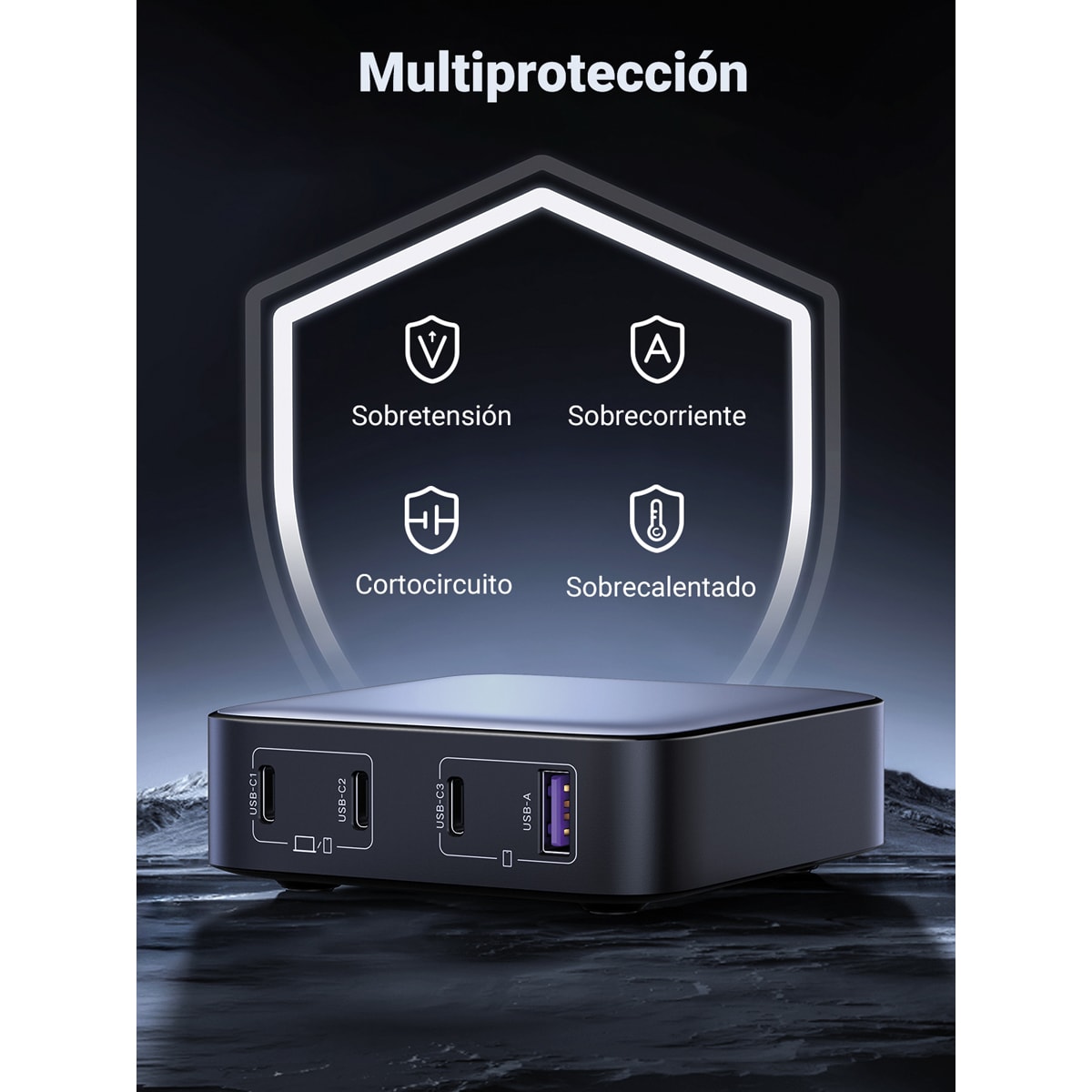 Cargador de escritorio UGREEN Nexode 100W, GaN, 4 puertos Gris-7