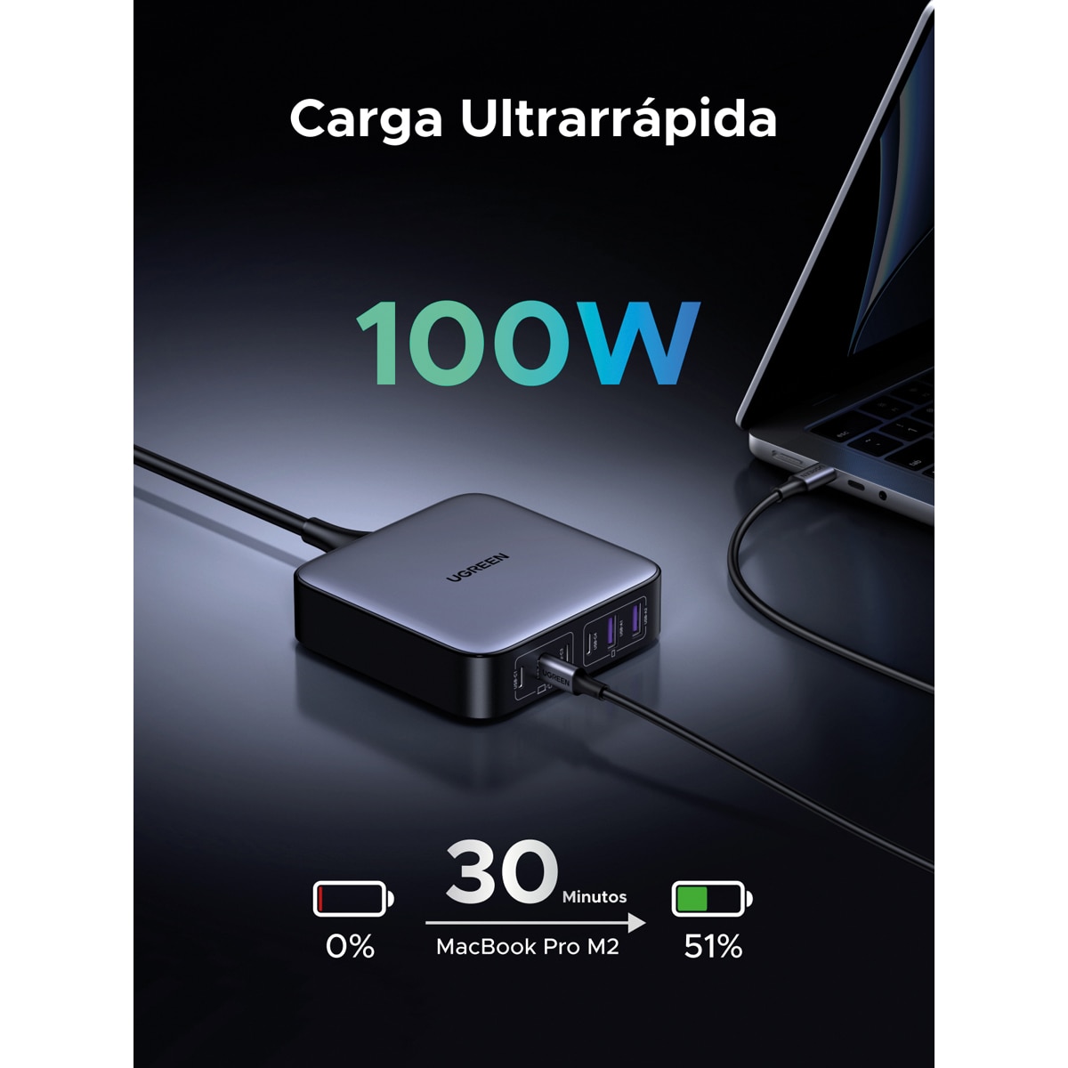 Cargador de escritorio UGREEN Nexode 200W, GaN, 6 puertos Gris-7