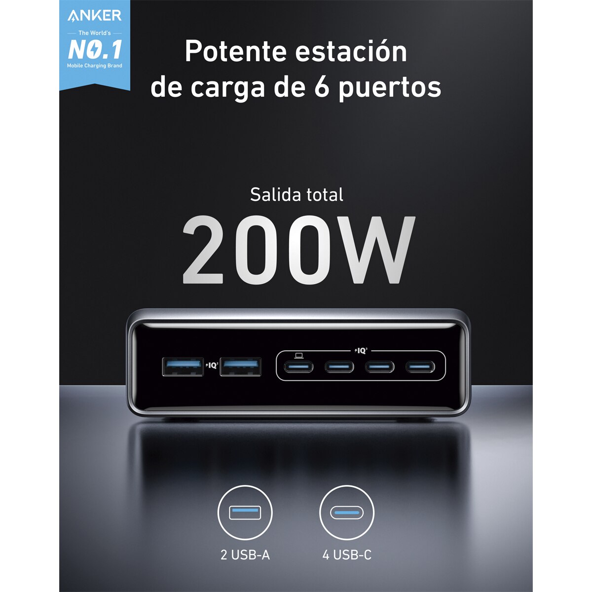Cargador de sobremesa Anker Prime GaN 200W negro Negro-2