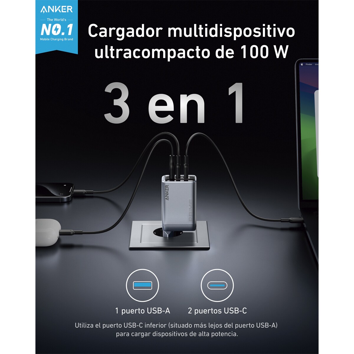 Cargador Anker Prime 100W GaN negro Negro-4