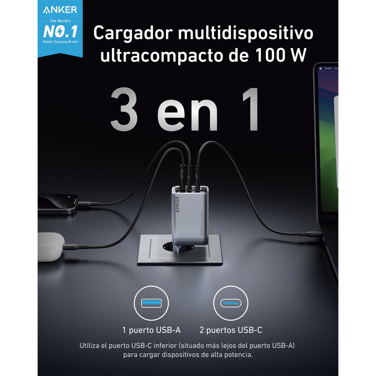 Cargador Anker Prime 100W GaN negro Negro-4