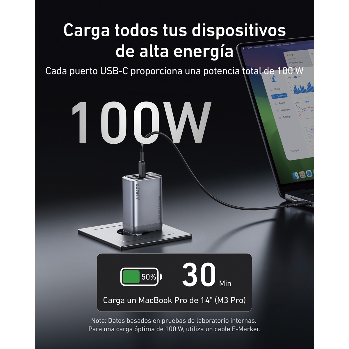 Cargador Anker Prime 100W GaN negro Negro-5