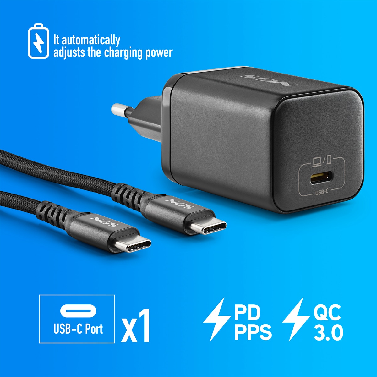 Cargador NGS BUD-L 65W para portátiles Negro-3