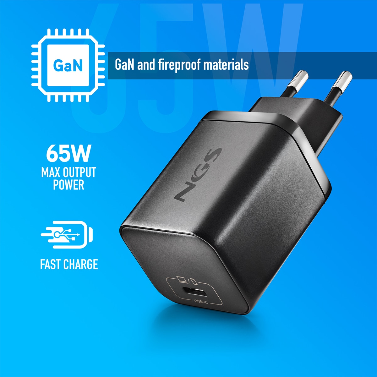 Cargador NGS BUD-L 65W para portátiles Negro-5