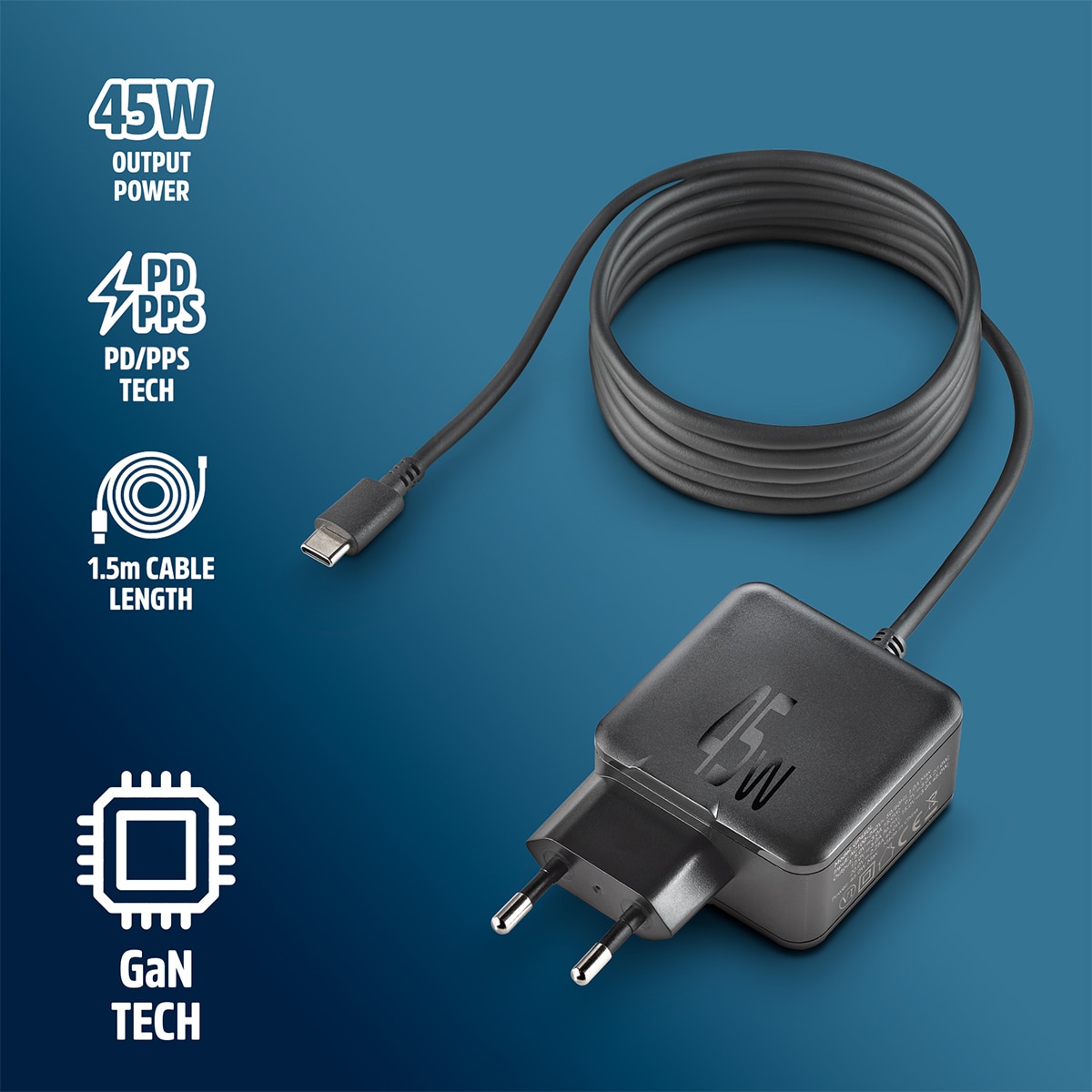 Cargador NGS GAN45W-C para portátiles, tabletas y smartphones Negro-2