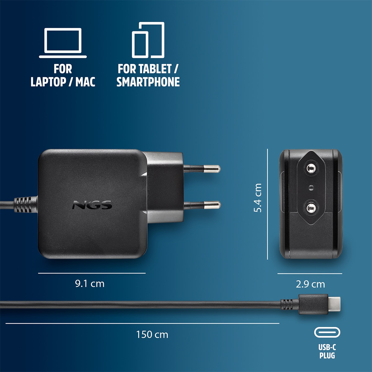 Cargador NGS GAN45W-C para portátiles, tabletas y smartphones Negro-5