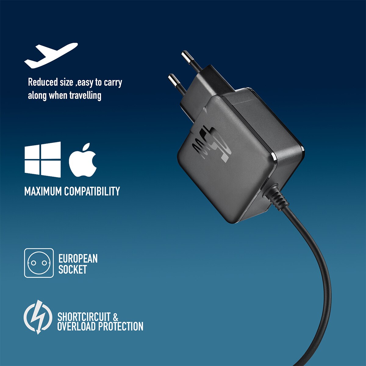 Cargador NGS GAN45W-C para portátiles, tabletas y smartphones Negro-7