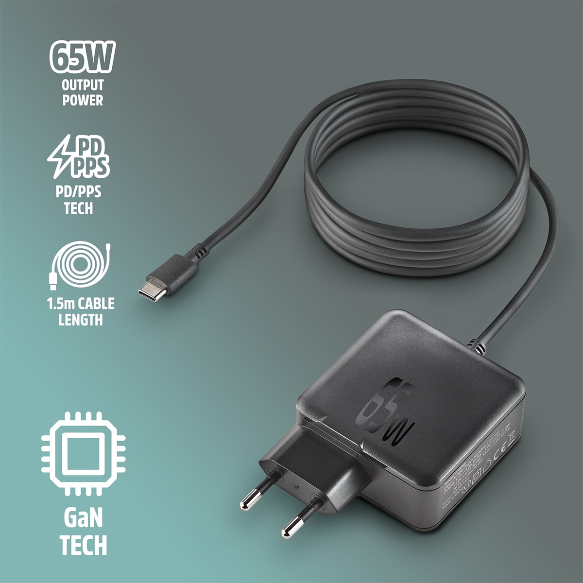 Cargador de pared NGS GAN65W-C para portátiles, tabletas y smartphones Negro-2