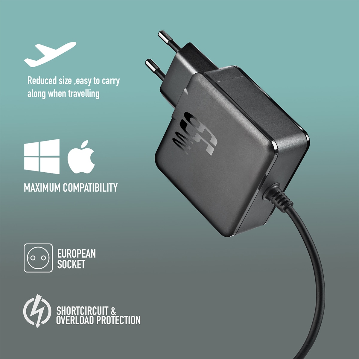 Cargador de pared NGS GAN65W-C para portátiles, tabletas y smartphones Negro-4