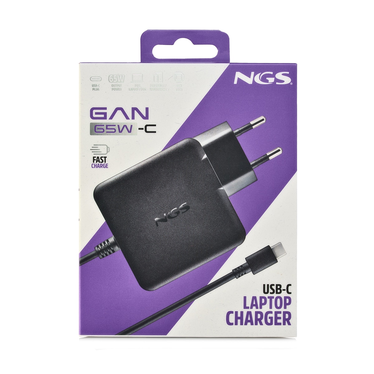 Cargador de pared NGS GAN65W-C para portátiles, tabletas y smartphones Negro-6