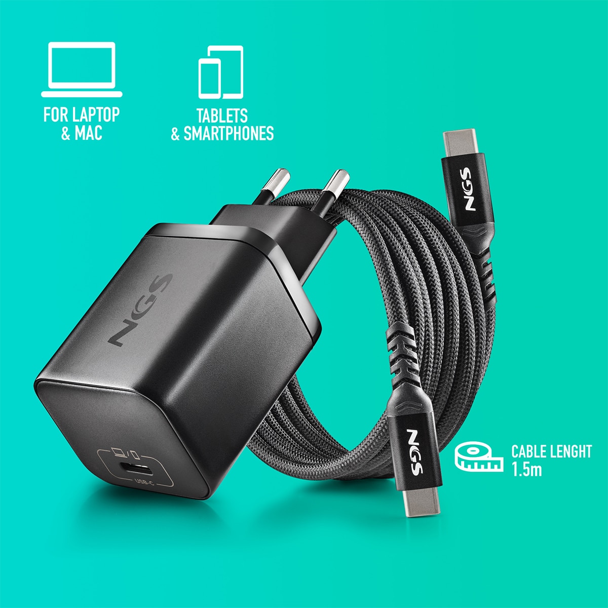 Pack de cargador de pared NGS GAN65W-C + cable USB-C + 5 clavijas para portátiles Lenovo Negro-4