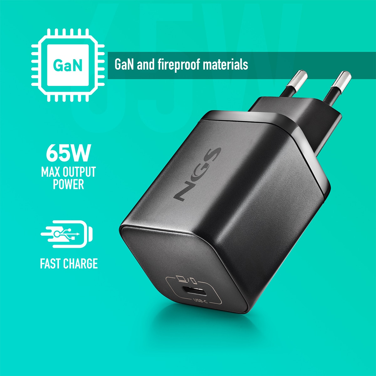 Pack de cargador de pared NGS GAN65W-C + cable USB-C + 5 clavijas para portátiles Lenovo Negro-5
