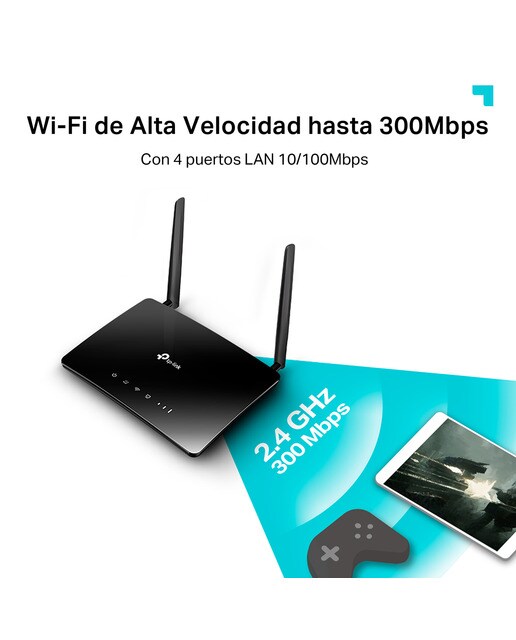 Router 4G TP-Link TL-MR6400, 300Mbps, Ethernet LAN/WAN, doble antena Negro Negro-4