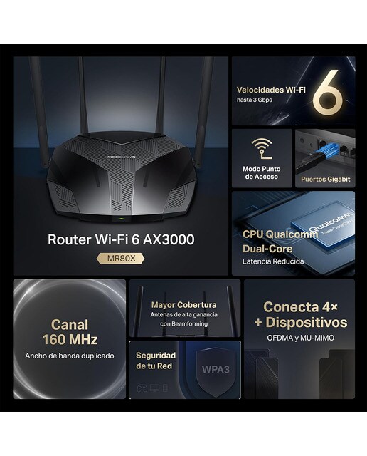 Router Mercusys MR80X AX3000 Wi-Fi 6 de doble banda 4