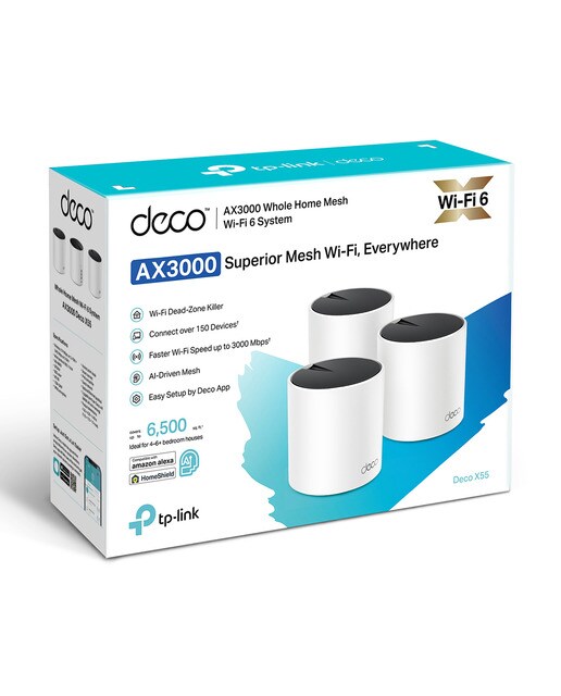 Sistema Wi-Fi 6 Mesh TP-Link Deco X55, AX3000, IA, Segurança Avançada, Portas Gigabit, Pack de 3 Branco-11
