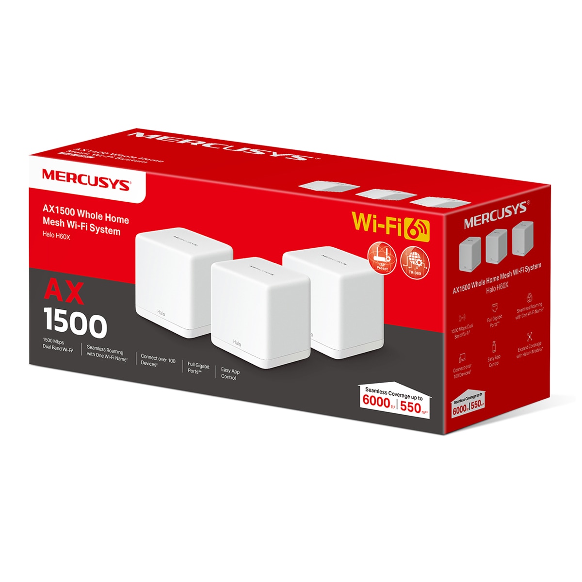 Sistema Wi-Fi Mesh Mercusys Halo H60X (3 Nodos) Wi-Fi 6 AX1500 8