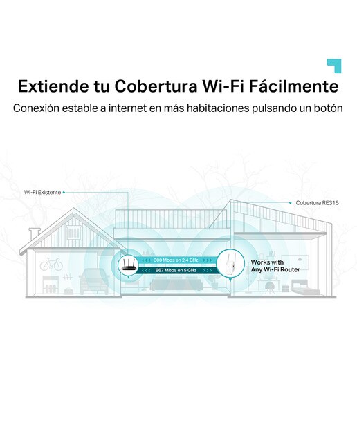 Repetidor WiFi TP-Link RE315, Doble banda, 1200 Mbps, MIMO 2x2, WPS, Punto de acceso Blanco Blanco-3
