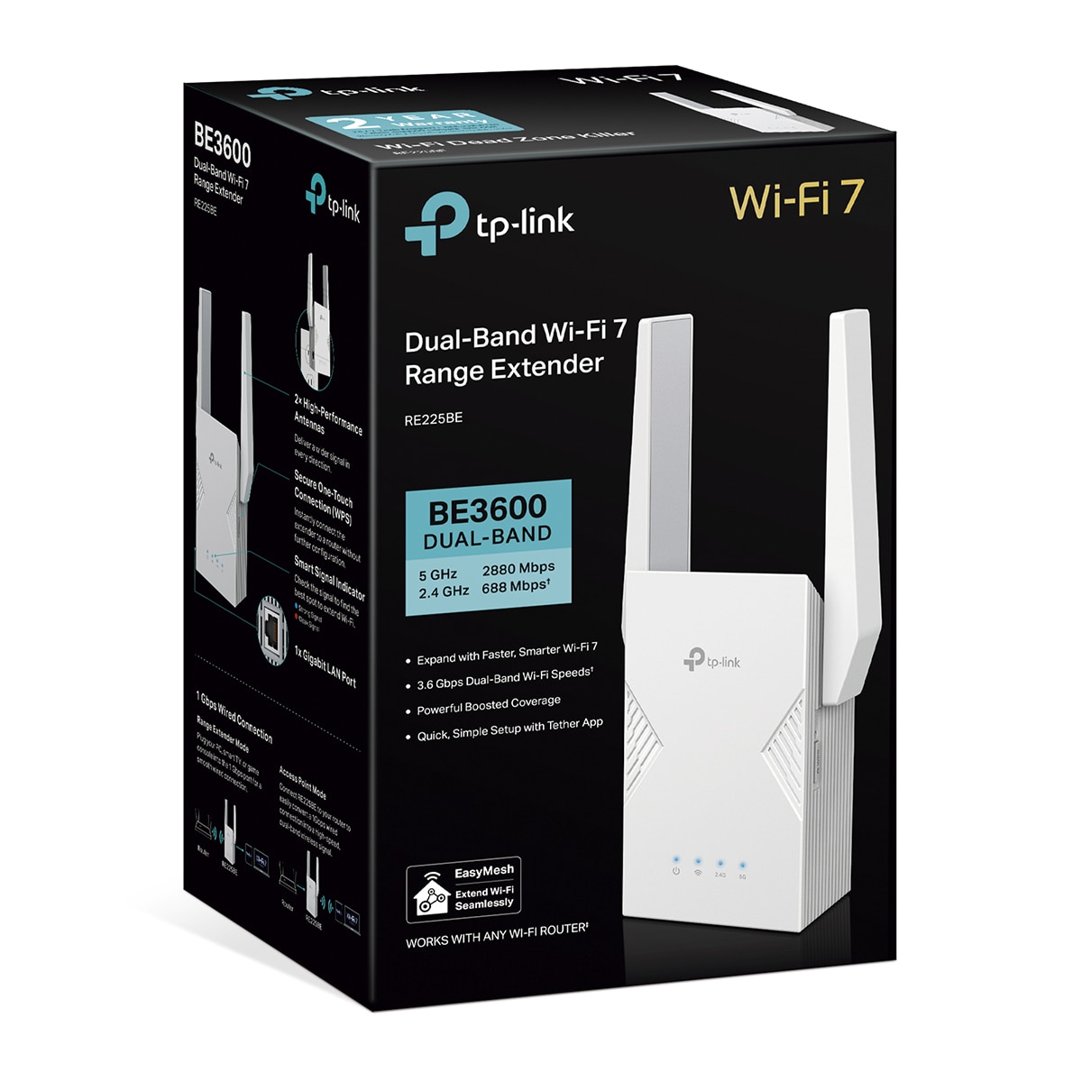 Repetidor TP-Link RE225BE, Wi-Fi 7 BE3600, WPS, MLO - Blanco Blanco-7