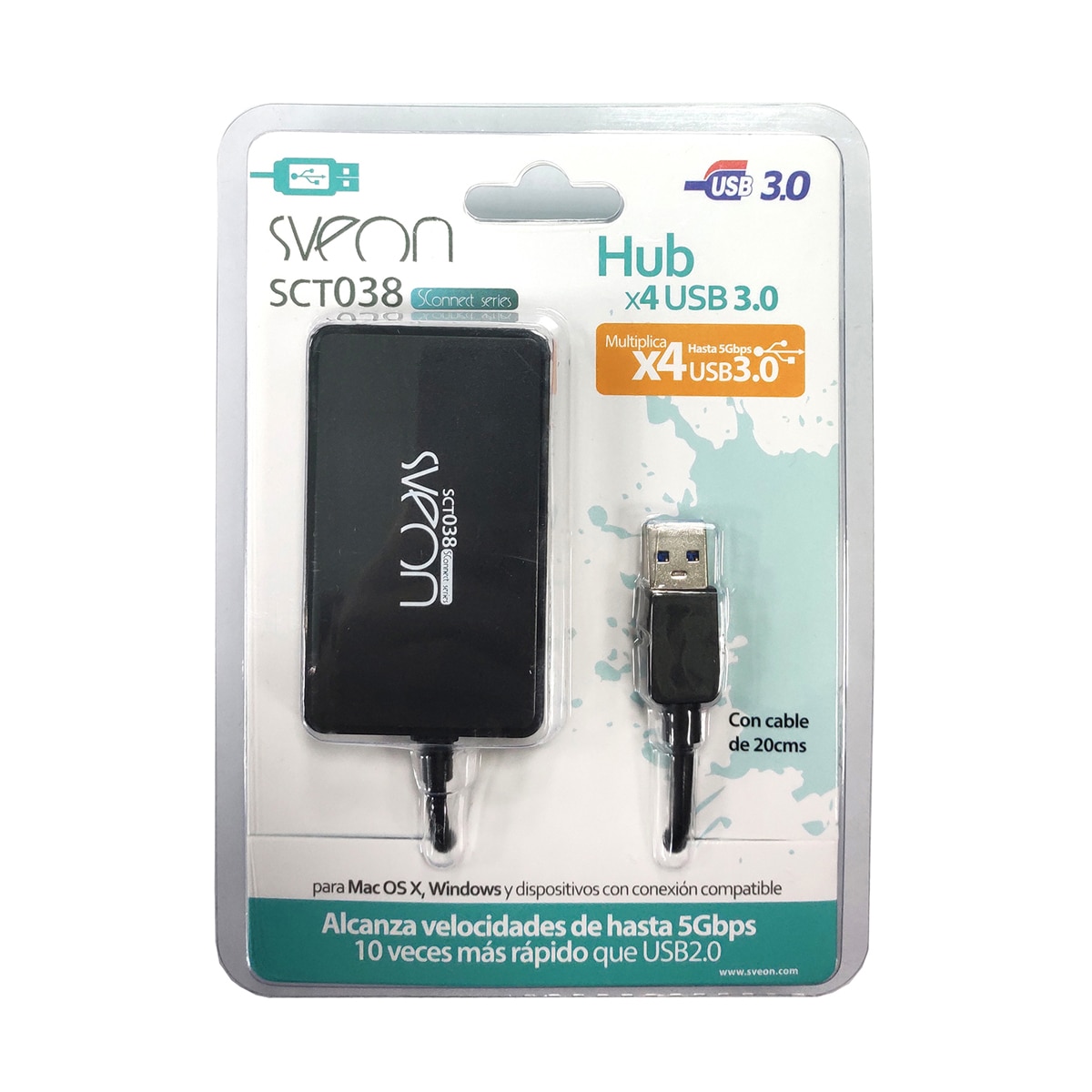 Hub Sveon SCT038 4 puertos USB 3.0 Negro-3