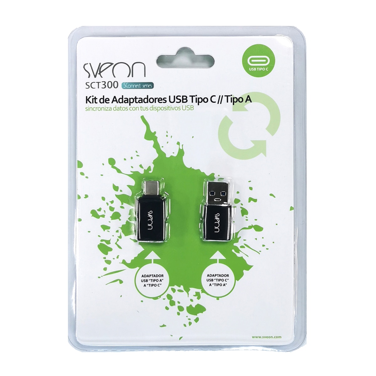 Kit de Adaptadores Sveon SCT300 USB Tipo C // Tipo A Negro-3