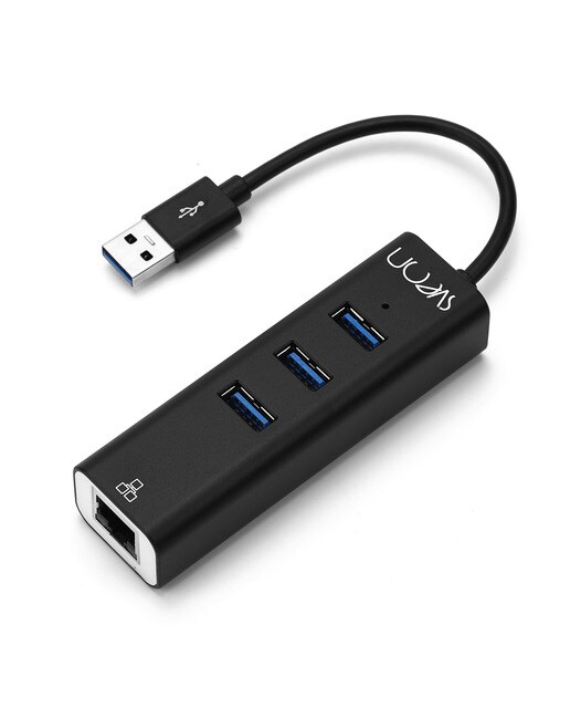Hub Sveon SCT240 3 puertos USB 3.0 + 1 puerto LAN RJ45 Gigabit Negro-1